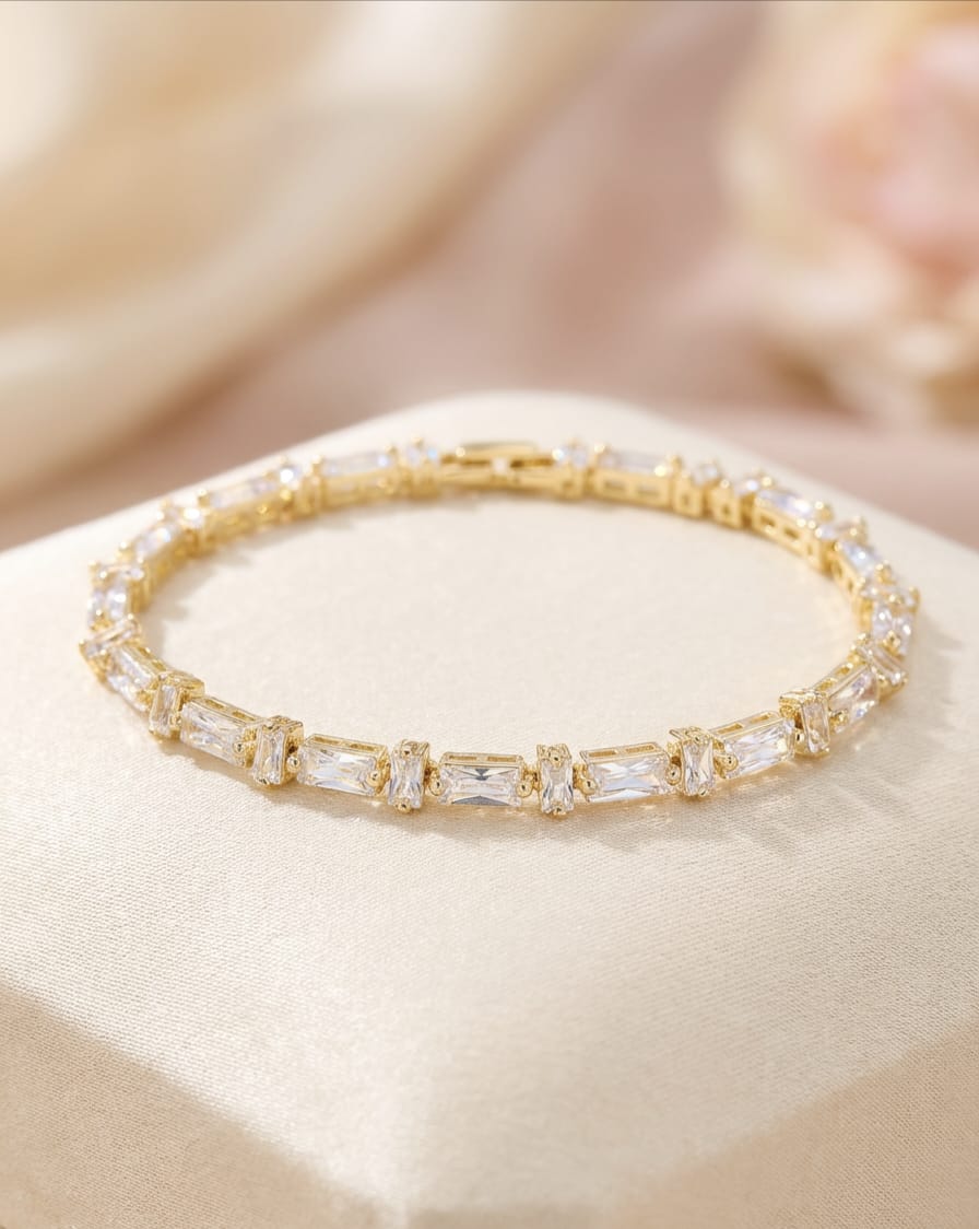 Timeless Gold-Tone Baguette Crystal Tennis Bracelet – Crystal Tennis Bracelet & Gold Tennis Bracelet