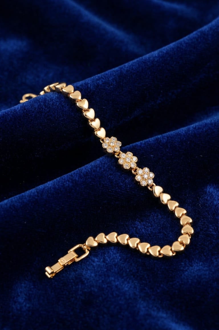 Elegant Eternal Amore Blossom Bold Floral Gold Bracelet with Crystal Floral Detailing - Luxury Bold Floral Heart Bracelet for Women