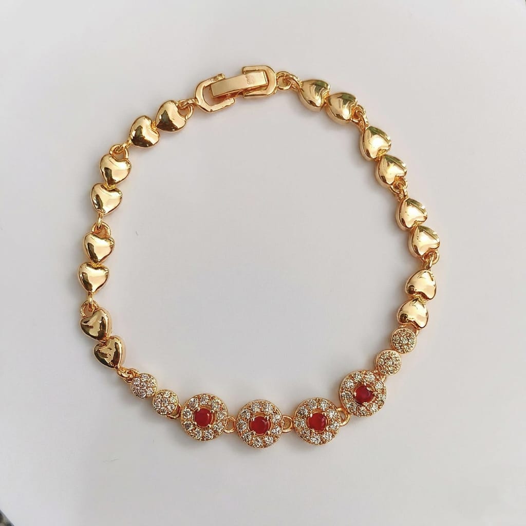Velvet Rose Medallion – Gold Heart Ruby Floral Bracelet with Pavé Diamonds - Trendymus