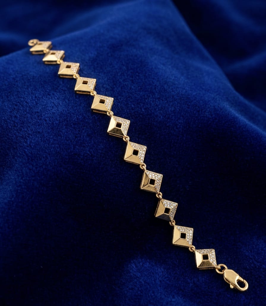 Elegant The Gilded Pyramid Suite Bold Gold Pyramid Bracelet with Crystal Detailing - Luxury Bold Geometric Gold Bracelet for Women