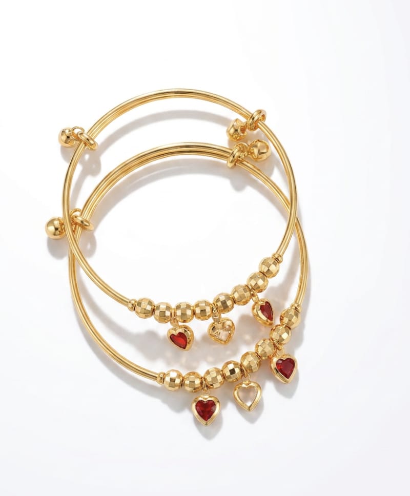 Gold Plated Adjustable Heart Charm Bangles – Set of 2