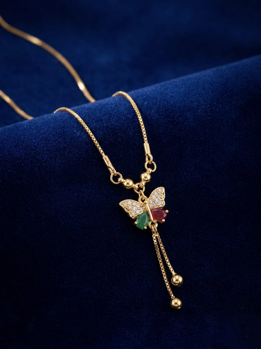 Gilded Nectar Gold Butterfly Pendant Necklace - with Y Drop Design - Trendymus