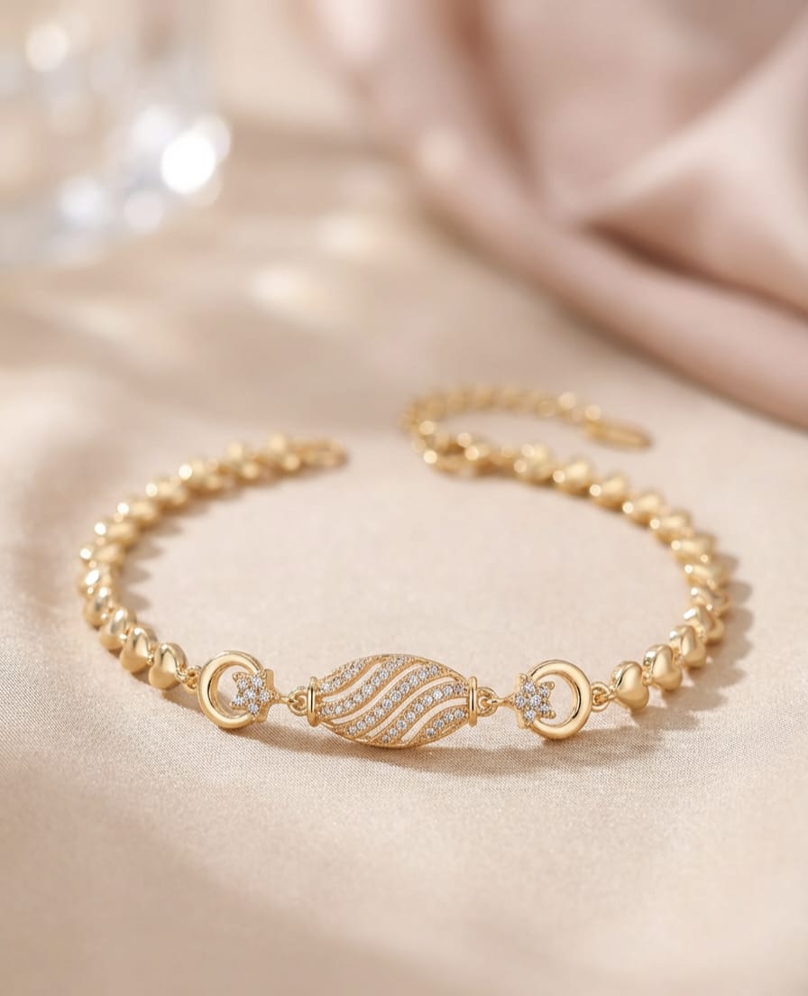 Elegant Gold-Tone Filigree – Moon And Stars Charm Bracelet