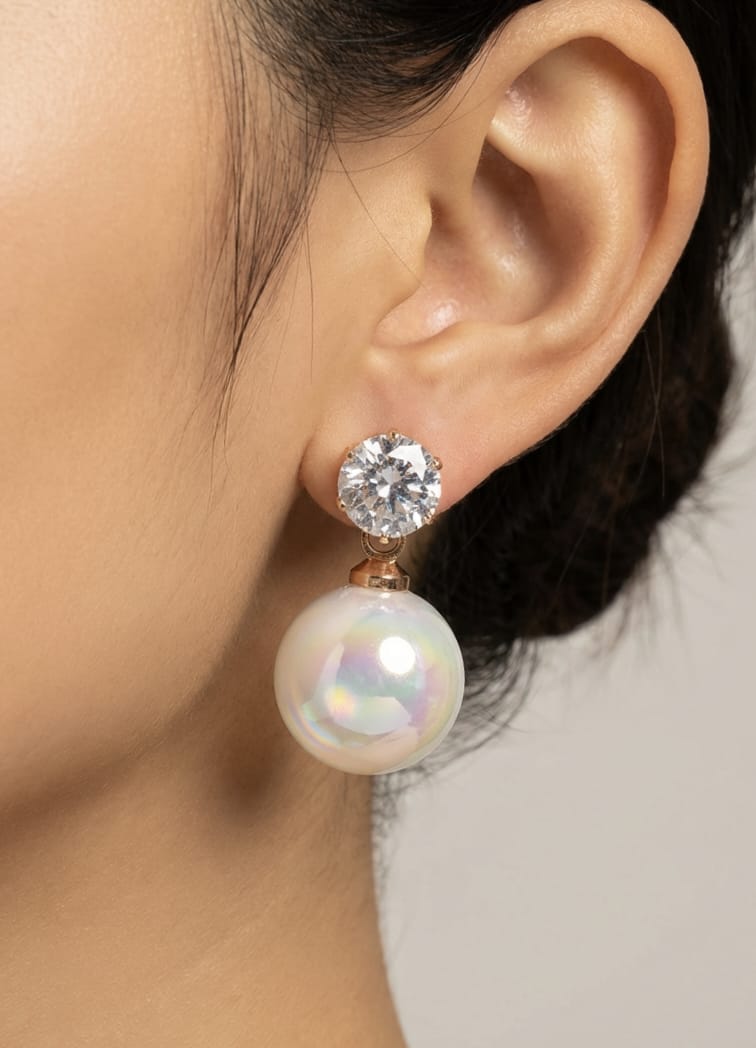 Crystal & Rainbow Pearl Drops, Iridescent Pearl Dangles, Holographic Drop Earrings.