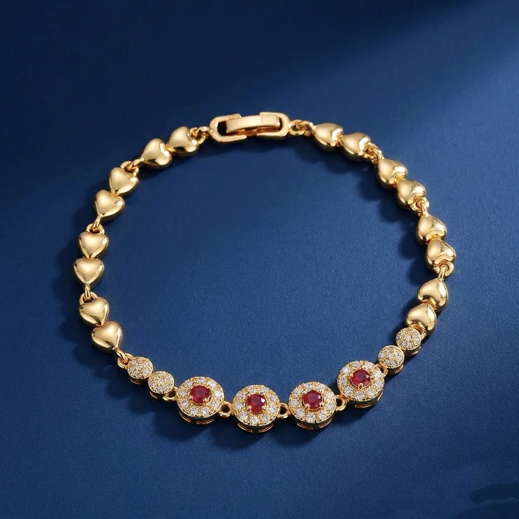 Velvet Rose Medallion – Gold Heart Ruby Floral Bracelet with Pavé Diamonds - Trendymus