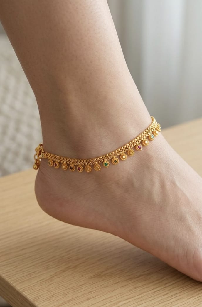 Elegant Gold-Plated Traditional Anklets Pair – Ethnic Indian Anklets - Trendymus