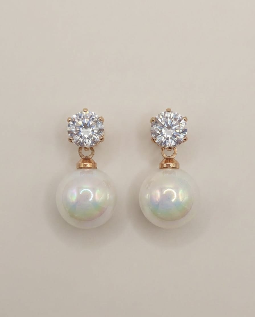 Crystal & Rainbow Pearl Drops, Iridescent Pearl Dangles, Holographic Drop Earrings.