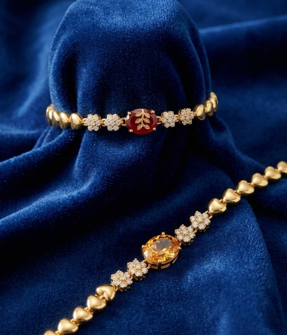 Elegant The Seraphina Heritage Suite Set (2 pcs) Bold Gold Heart Bracelet Set with Bold Floral Crystal Detailing - Vintage Luxury Bracelet Set for Women