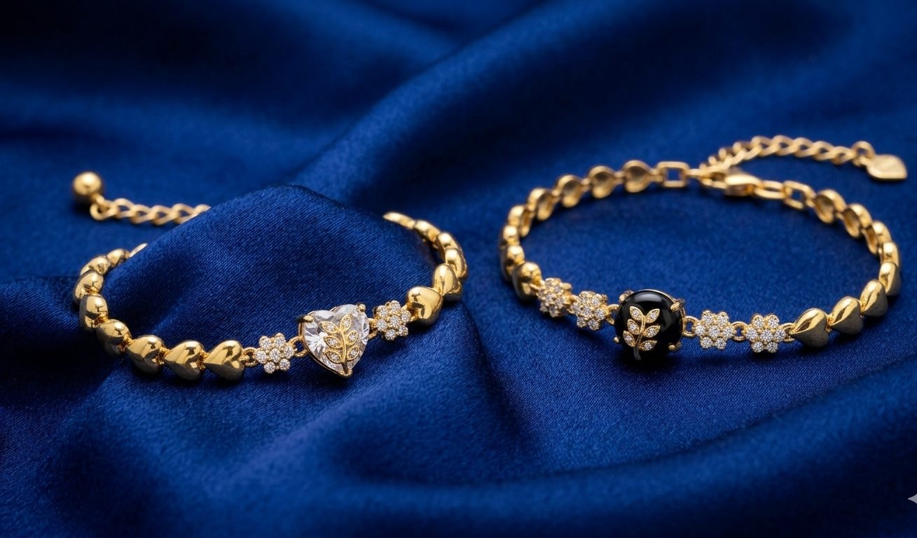 Elegant The Heart’s Flora Set (2 pcs) Bold Heart Shaped Crystal Bracelet with Floral Detailing - Luxury Bold Floral Clusters Bracelet for Women