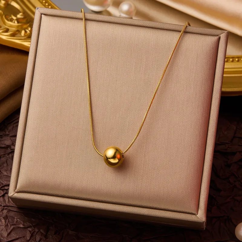 Classic Gold Sphere Slider Necklace – Gold Ball Necklace with Snake Chain for Women - Trendymus