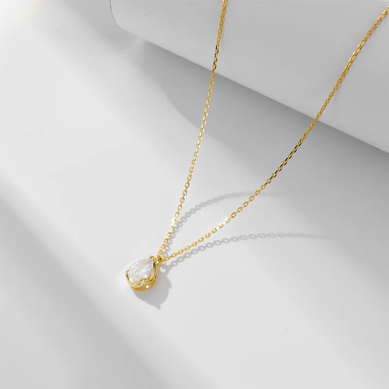 Silver Teardrop Pendant – 925 Sterling Silver Teardrop Pendant with 14K Gold Finish Box Chain - Trendymus