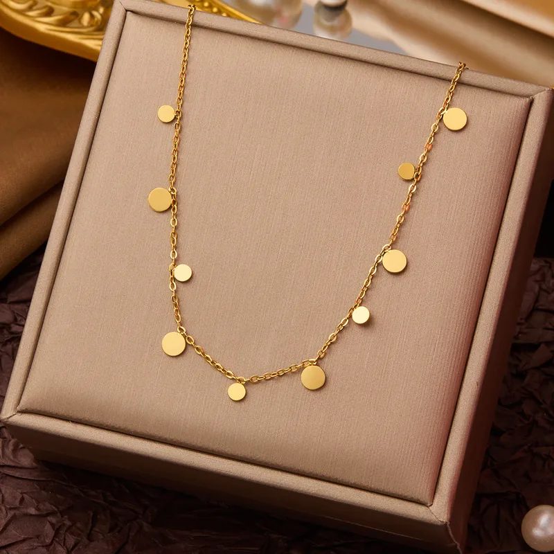 Polished Gold Circle Tag Necklace – Multi Charm Gold Circle Necklace for Women - Trendymus