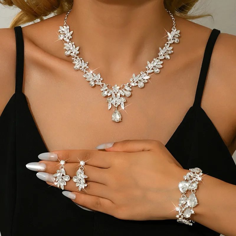 Ethereal Vine Radiance - Crystal Jewelry Sets with Floral Pendant Necklace Bridal Set - Trendymus