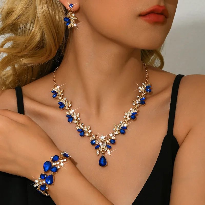 Royal Azure Garland - Blue Crystal Jewelry Set with Royal Blue Necklace & Elegant Teardrop Gemstones - Trendymus