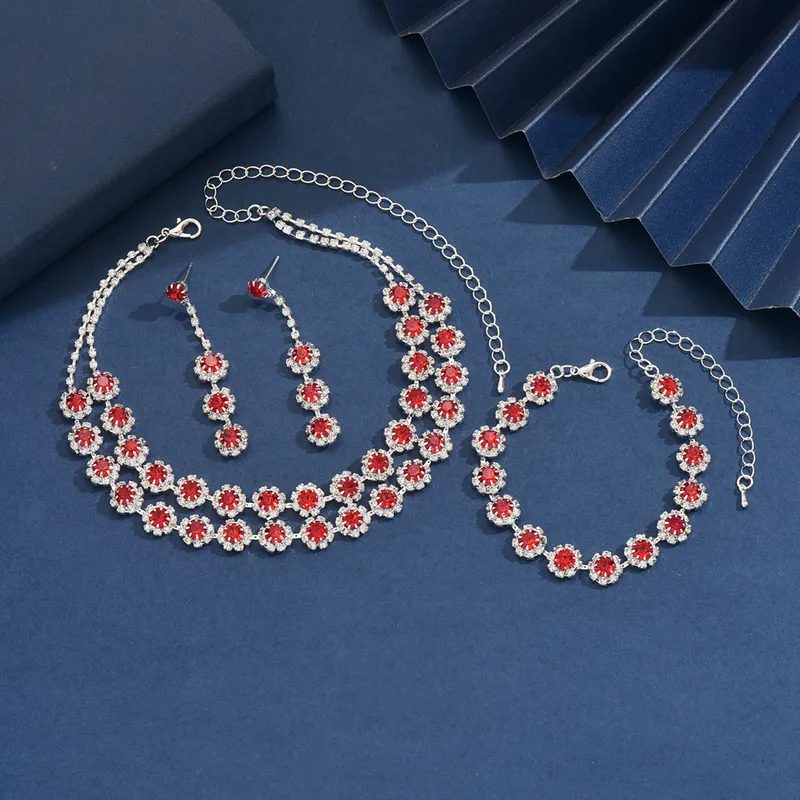 Ruby Rose Pavilion Set - Red Ruby Necklace Set with Bracelet & Floral Crystal Elegance - Trendymus