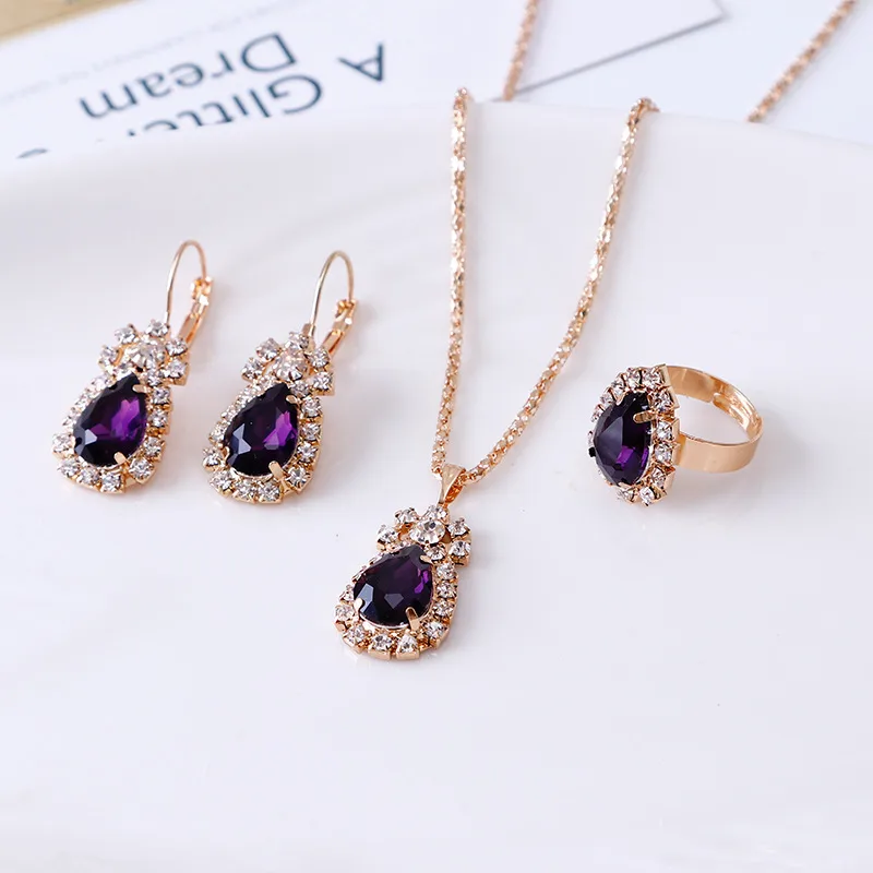 Regal Amethyst Purple Teardrop Jewelry Set