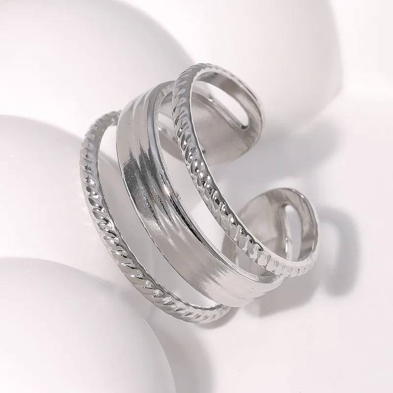 Lunar Ripple Ring - Triple Layer Silver Statement Ring