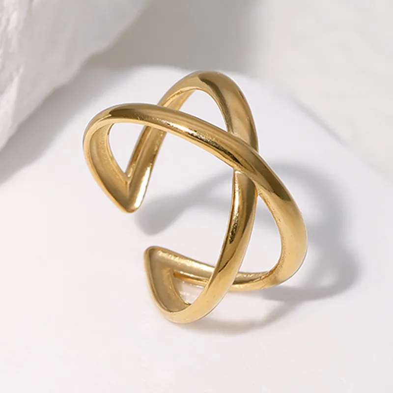 The Pure Nexus - 18K Gold Plated Criss Cross Statement Ring Adjustable
