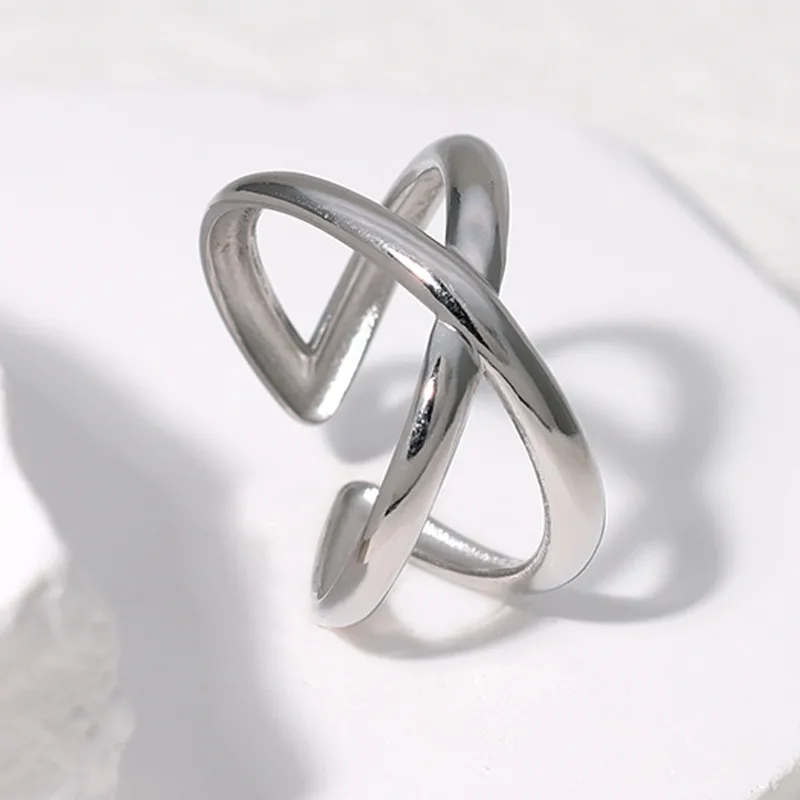 The Silver Nexus - Adjustable Silver Statement Ring with Criss Cross X Design