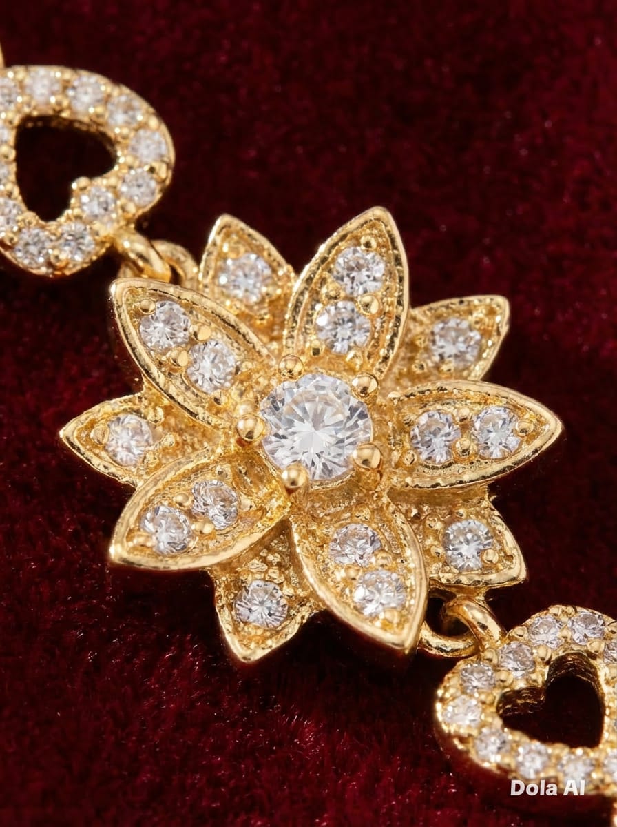 Elegant Gold-Tone Floral & Heart Crystal Charm Bracelet