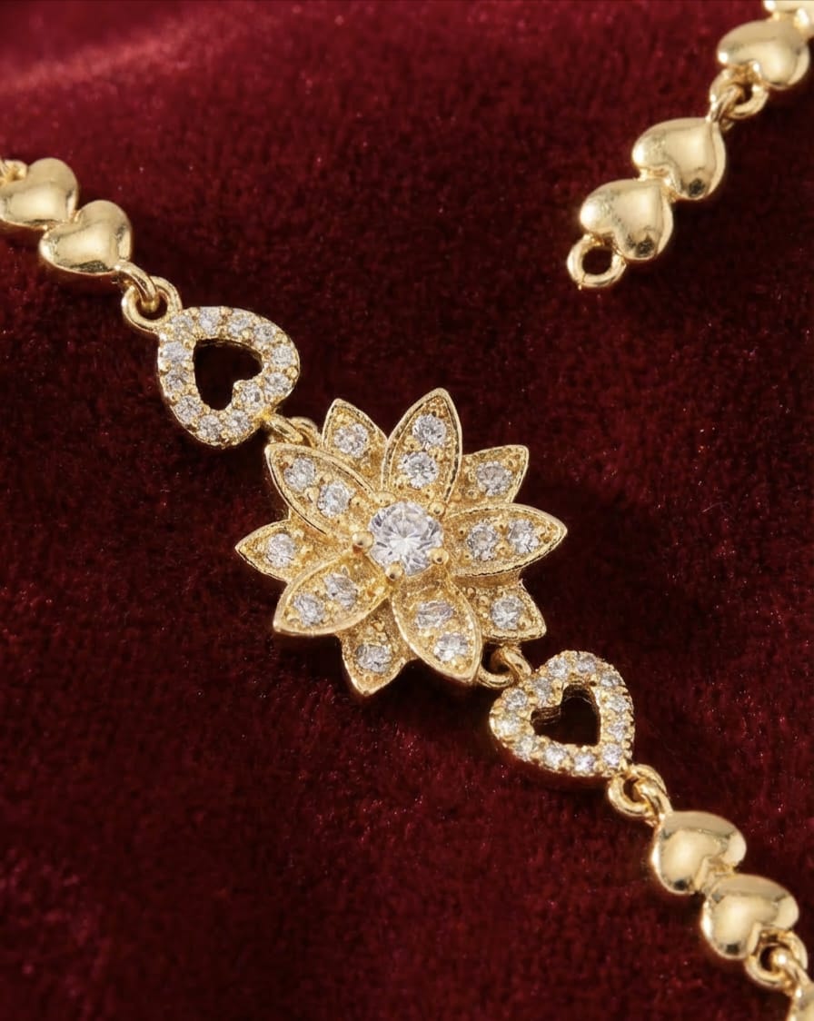 Elegant Gold-Tone Floral & Heart Crystal Charm Bracelet